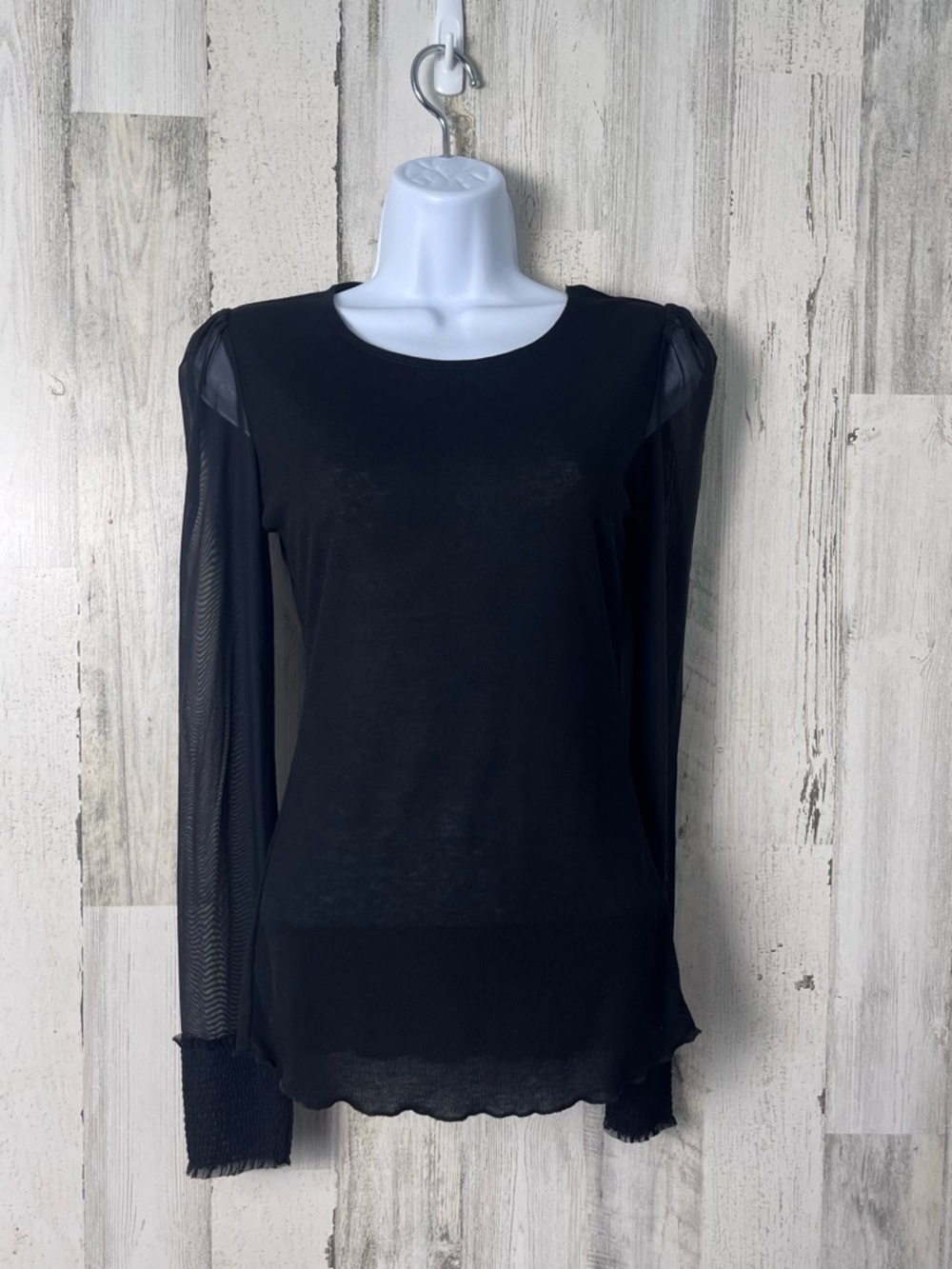 Free People Intimately  Black Sheer Long Sleeve Layering Tee Medium